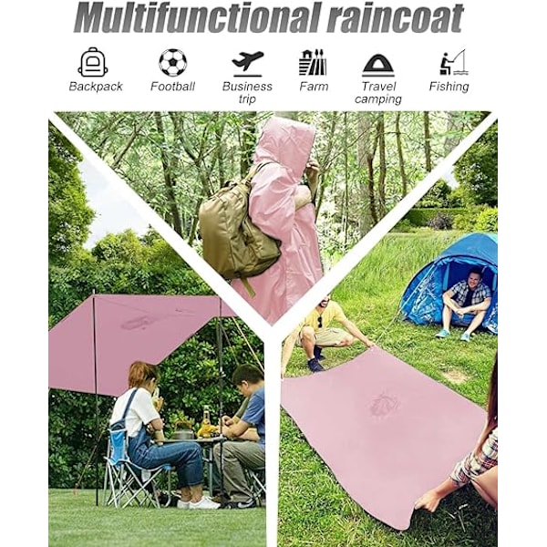 Vattentät poncho för vuxna, återanvändbar regnponcho för vuxna, vattentät poncho, vattentät vuxen, lätt vattentät regnrock för utomhusvandring camping Pink