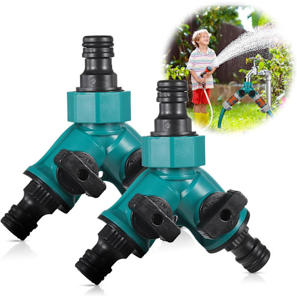 2 stk. Have Splitter Tap Splitter Y-Splitter Tilslutning med Individuelle Til/Fra Ventiler, 2 Vejs Havevandrørsforbindelser til Vandingshave