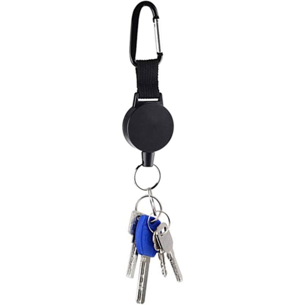 Hopfällbar nyckelring, 2-pack kraftig hopfällbar nyckelring, utdragbar nyckelkedja med ståltråd (4 cm, svart)