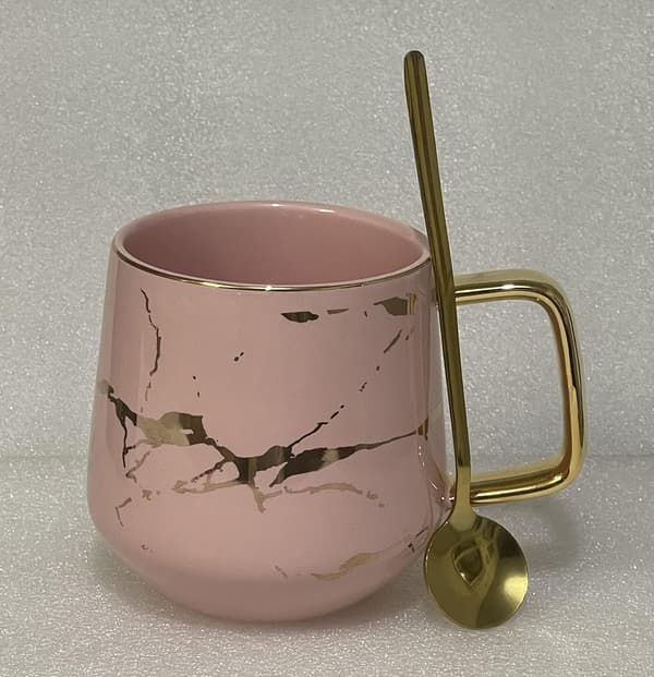Porslin Te Kopp Kaffe Mugg Set för Eftermiddagste - Marmormönster Pink Tall