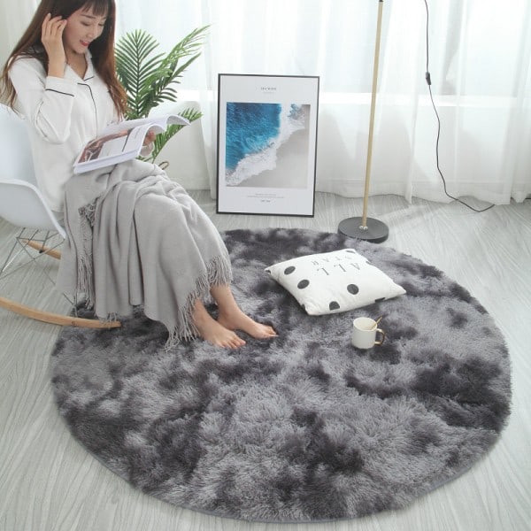 Blødt område tæppe Fluffy Rundt tæppe Shaggy Cirkelformet tæppe til soveværelse Stue Hjem Decor Kaffe 140cm Light Grey 140 cm