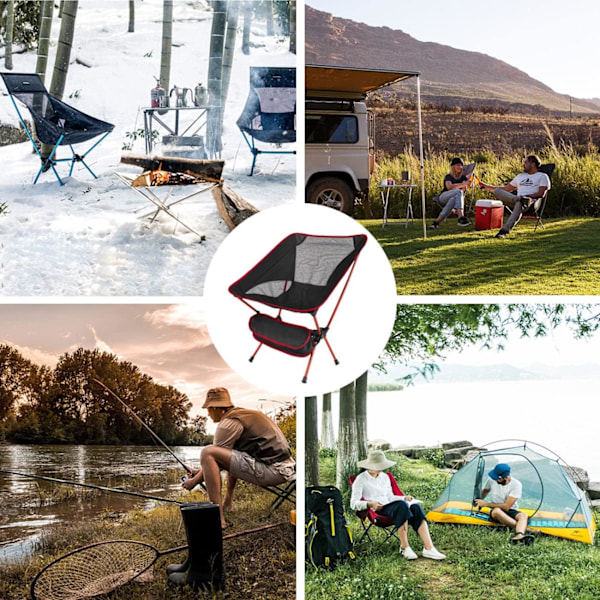 Ultralet Folding Campingstol, Udendørs Stole med Bærepose til Camping, Have, Fiskeri, Strand, BBQ - Rød