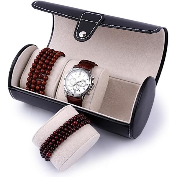 PU Læder Rulle Rejse Urboks Holder Organizer Opbevaringskasse 3 Gitter til Ure eller Armbånd, Sort Brown
