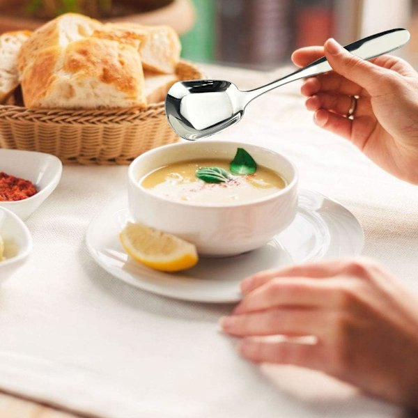3 stk Kvadratiske Suppe Skjeer Tykk Rustfritt Stål Suppe Skjeer Flat Kvadratisk Skje Bordskjeer Middag Servering Suppe Øse Stor