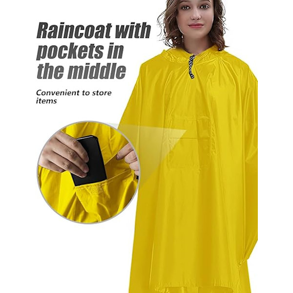 Vattentät Poncho Vuxen, Återanvändbar Regnponcho Vuxen Vattentät Poncho Vattentät Vuxen Lätt Vattentät Regnrock för Utomhus Vandring Camping Yellow