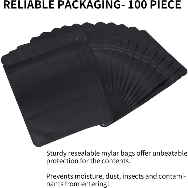 100-pack luktfria Mylar-påsar, återförslutningsbara Ziplock-påsar för mat, godis, kakor