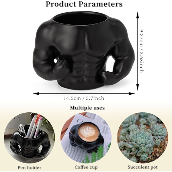 3D Muskel Kaffeemugg, Gym Workout Fit Fitness Gewichte Diät Lustige Humor Kaffeetassen für Frauen Männer Fitnessstudio Liebhaber Geschenke Black