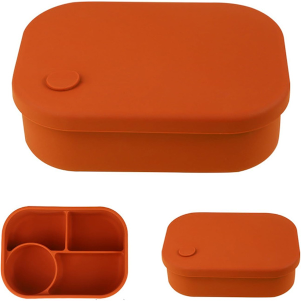 Bento Lunchboks, Silikon Madopbevaringsbeholder til Børn og Voksne, 4 Rum Lunchboks, Mikrobølgeovn Opvaskemaskine Orange