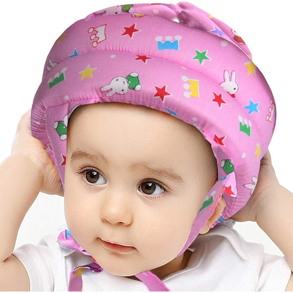 Babyhjelm Spædbarnshovedbeskytter Toddler Beskyttelseshue Bomuld Justerbar Sikkerhedshjelm til at Lære at Klatre og Gå Pink Rabbit