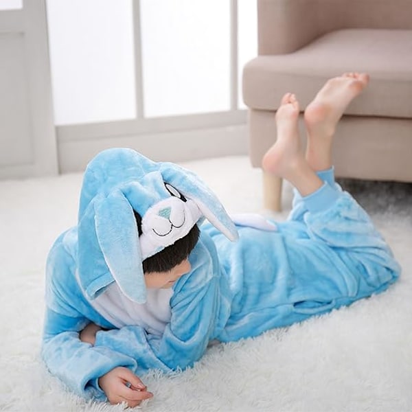 Syksy- ja talvi-flanelipuku miehille ja naisille, tähti-kani Koni-kani piirretty yhden osan pyjamapari kotikäyttöön BLUE 110cm
