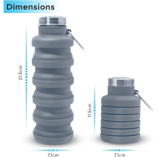 Sammenklappelig Vandflaske Silikon Rejse Essentials Foldbar Gym Flaske Lækagesikker Vandreture Tilbehør, Sammenklappelig Vandflaske 500ml Gray