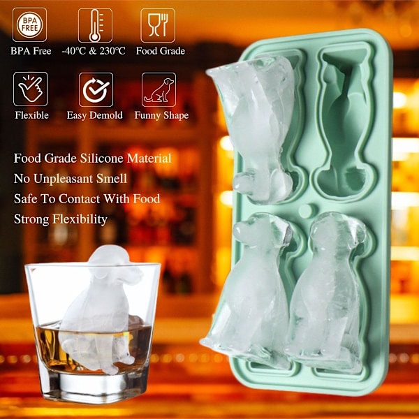 Silikon isformar med lock, nyhet isform för whisky, coaktail, öl - 3D roliga isformar för frys, drycker Labrador Retriever