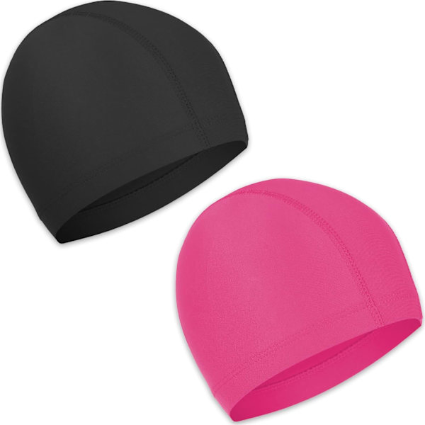 2 st elastiska badmössor bekväma halkfria tyg simmössa lätta badmössor för kvinnor män barn till simning Black, Rose Pink