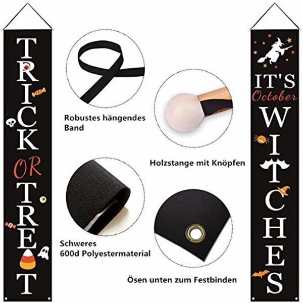 Halloween Dørdekorationer Trick or Treat Banner Veranda Skilt Med Bat Spider Mønster