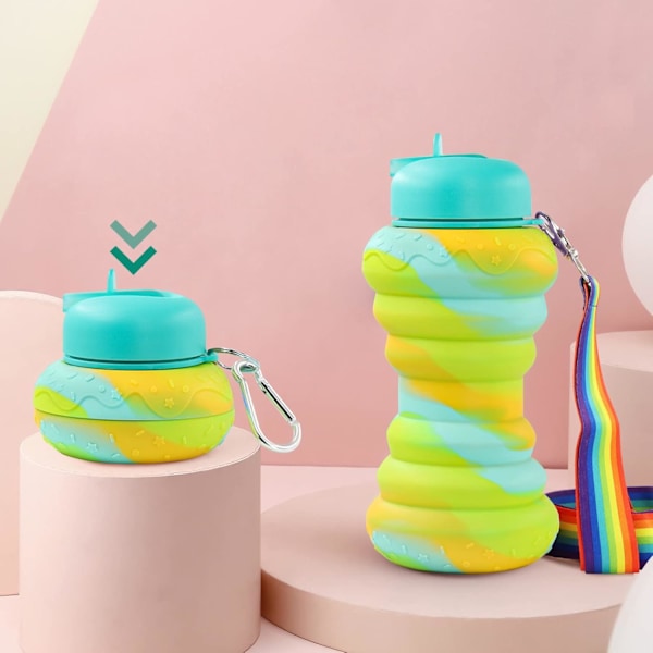 Silikoninen Kasaan Taittuva Vedenpullo Lapsille, 550ml Kannettava Vuotamaton Taittuva Vedenpullo Tytöille ja Pojille Kouluun ja Matkalle