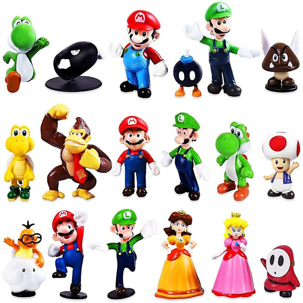 18 st Super Mario Mini Actionfigur Leksak Mario Brothers Serie Dockor Samling Modell Tårta Topper Barn Julklapp