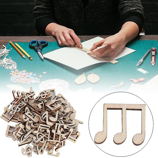 100 st trämusiknoter blandade dekorativa 2 cm notklämma för dekoration tillbehör (trämusiknot)