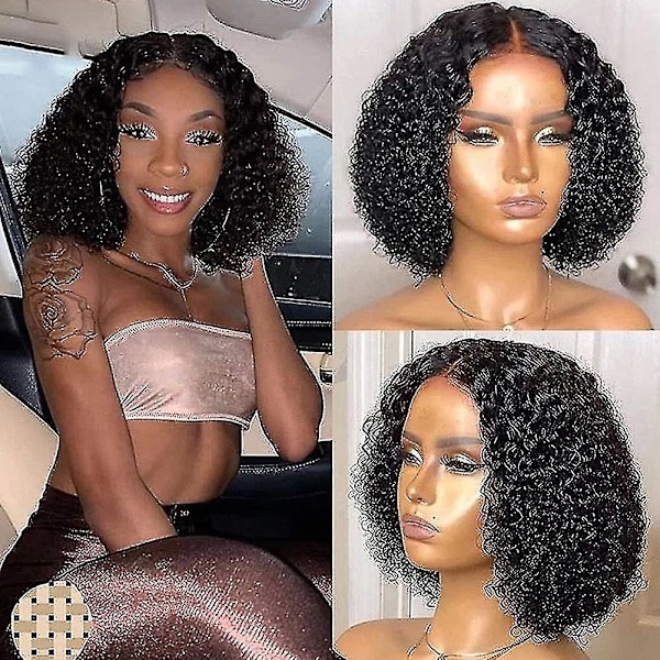 Kort Deep Wave-peruk, Brasilianskt Lockigt Virgin Human Hair Peruker Kort Bob Lockig Peruk Front Closure Korta Peruker Svart