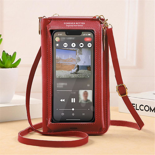 20 cm touchvänlig telefonväska, crossbody-mobiltelefonplånbok, axelväska, resehandväskor för kvinnor - Red