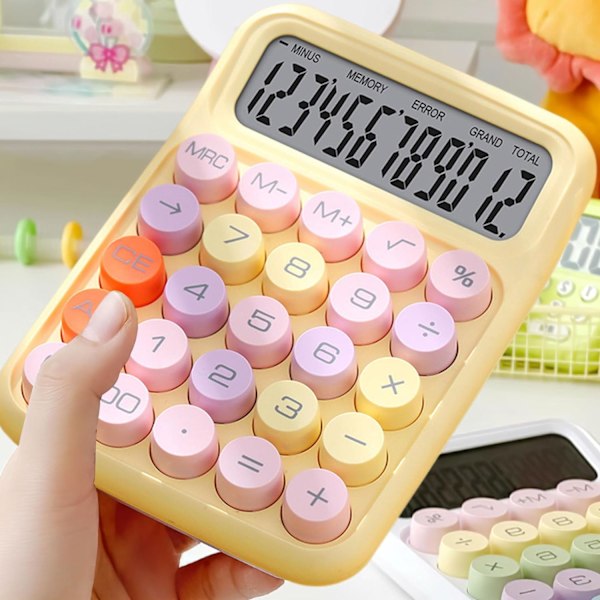 Bordberegner 2 stk., Farverig Beregner med 12-cifret Display, Standard Funktionsberegner med Store Tastaturknapper