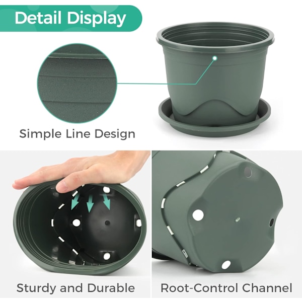 3 stk. Plastik Plantepot med Underkop, Rodkontrol Plantningspotte Dekorativ Have Blomsterpotte Beholder Grøn til Indendørs Udendørs Bonsai Planter 16CM Diameter