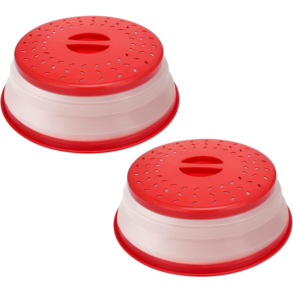 Hopfällbart mikrovågsugnsskydd för mat, stänkskydd för mikrovågsugn, durkslag, diskmaskinssäkert, 2-pack Red 2pcs