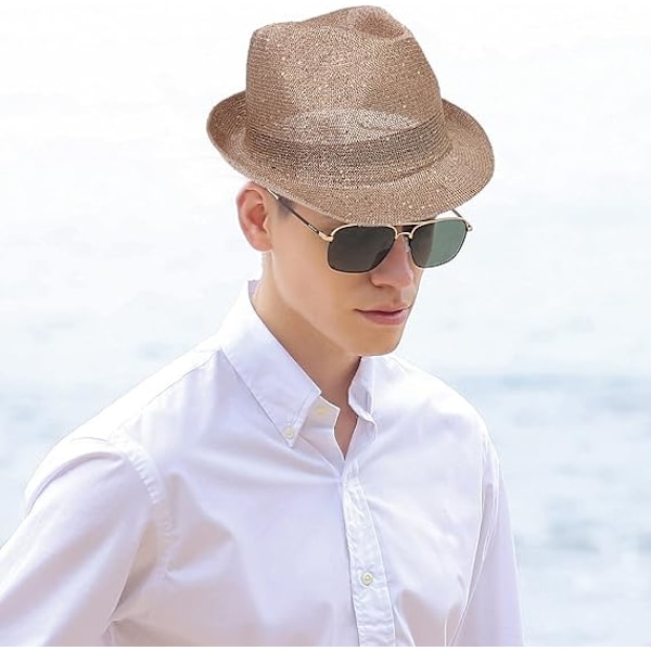 Naisten ja miesten säihkyvä ontto fedora-aurinkolippis, taitettava ja pakattava trilby-panama kesärantahattu