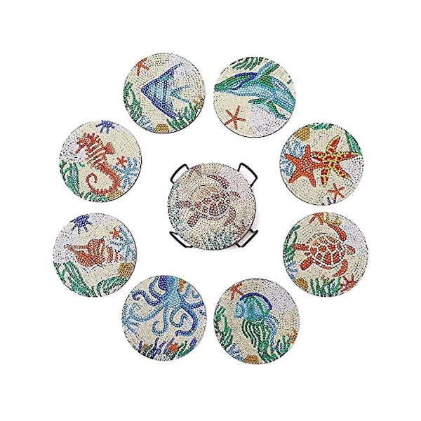 Underlägg med hållare, 8 st 5D Ocean Diamond Art Kit för vuxna Ki