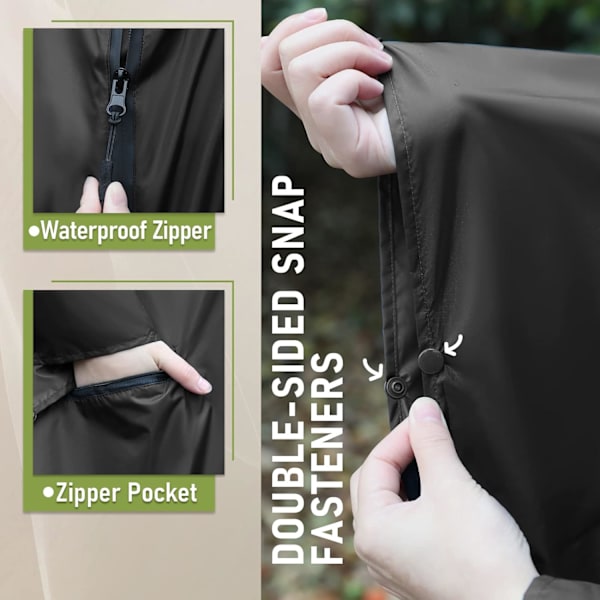 Regnfrakke til voksne, vandtæt udendørs hætte, poncho vandtæt til kvinder med lynlås, festivalponchoer vandtæt lang, vandtætte kapper plusstørrelse Pure Black