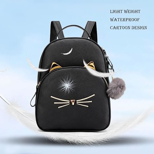 Cartoon Cat Mini Cute Ryggsäck Handväska för Kvinnor Fritid Liten Ryggsäck Dagryggsäck PU Läder Axelväska