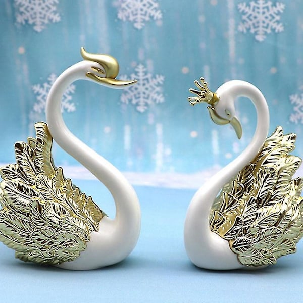 2 Svaner Ornamenter Figurer, Bryllup Jul Dekorasjon A