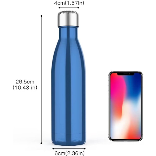 500ml Isolerende Vannflaske, Dobbeltvegget Rustfritt Stål Vakuumflaske Holder Kald i 24 Timer og Varmt i 18 Timer Navy blue