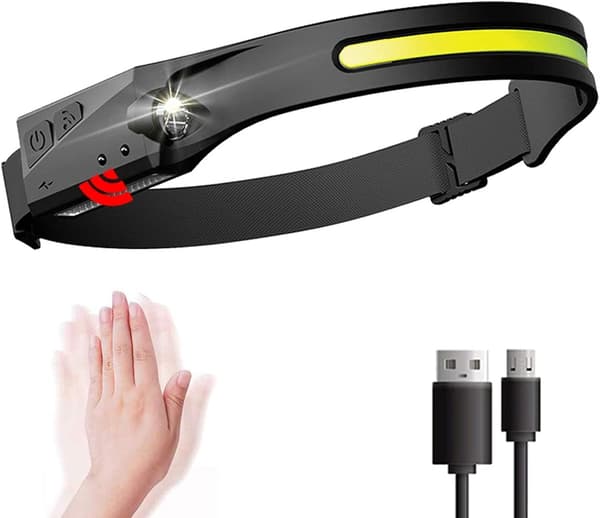 Hodelykt, USB-ladbare hodelykter, 5 moduser COB 2 LED induksjonshodelykter, vanntette campinglys for voksne
