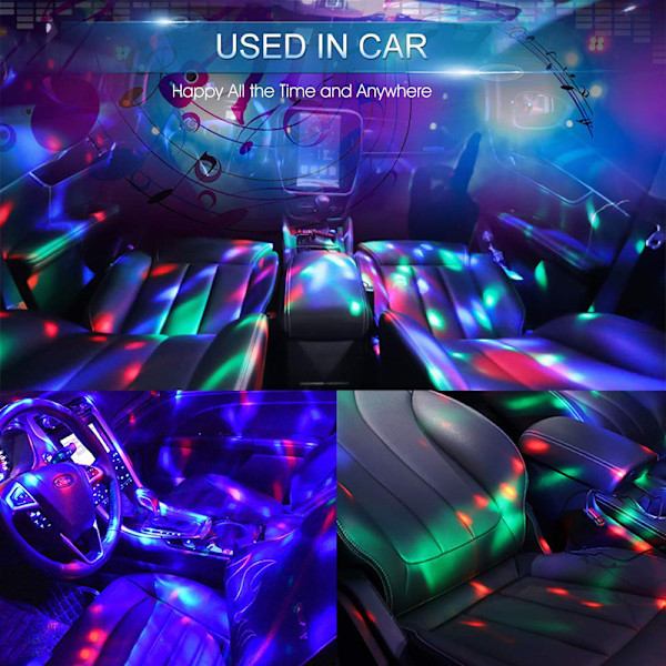 4 stk USB Mini Diskotek Lys, Multifarvede LED Bil Atmosfærisk Lys, Lydaktiveret Magic Strobe Party Lys