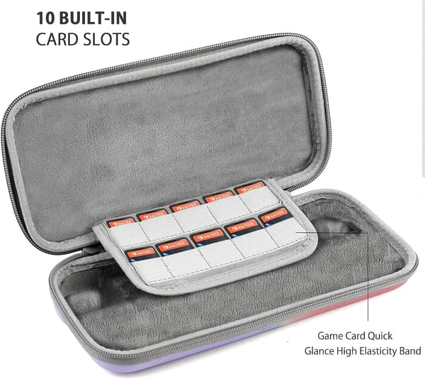 Etui til Nintendo Switch/Switch OLED, KondaTech Farverig Switch Bæreetui, Beskyt Switch Konsol, Opbevar 10 Spilkort (Pink + Lilla)