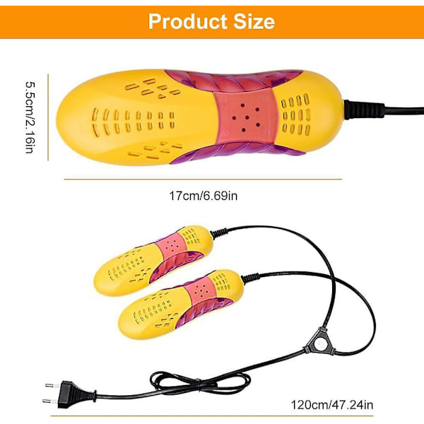Kengänkuivain, kengänlämmitin, saappaankuivain, kengänlämmitin ja kuivain, sähköinen kengänkuivain, kannettava kengänhajunpoistolaite, kosteudenpoistolaite Yellow for Europe Plug