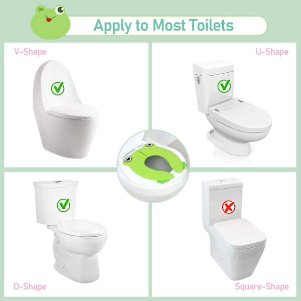Foldbar Pottetræningssäde til børn, Foldbar Potte Toilet Sæde, Bærbar Rejse Potte Sæde til Småbørn med 6 Anti-Skrid Sikkerheds-Silikone Puder og 1 Bærepose Green