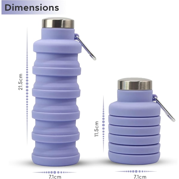 Sammenleggbar Vannflaske Silikon Reisevesentlig Foldbar Gymflaske Lekkasjesikker Vandring Tilbehør, Sammenleggbar Vannflaske 500ml Purple