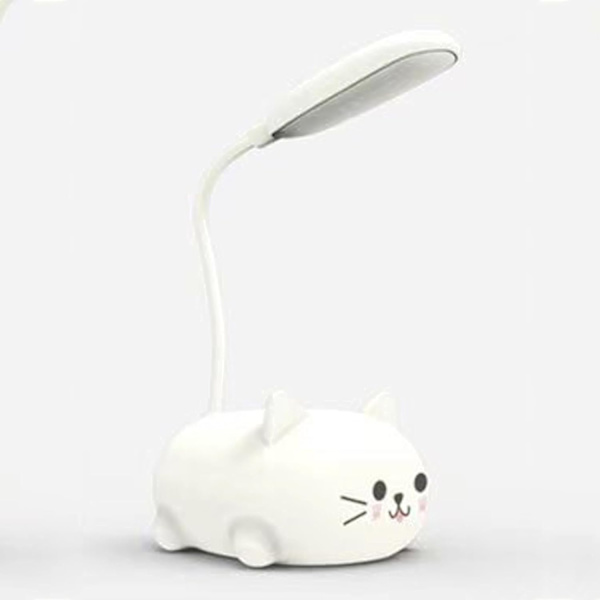 LED Barnelampe, Mini Katt Bordlampe, Bærbar LED Nattelys, Søt Skrivebordslampe, Foldbar USB Ladbar Leselampe (Hvit)