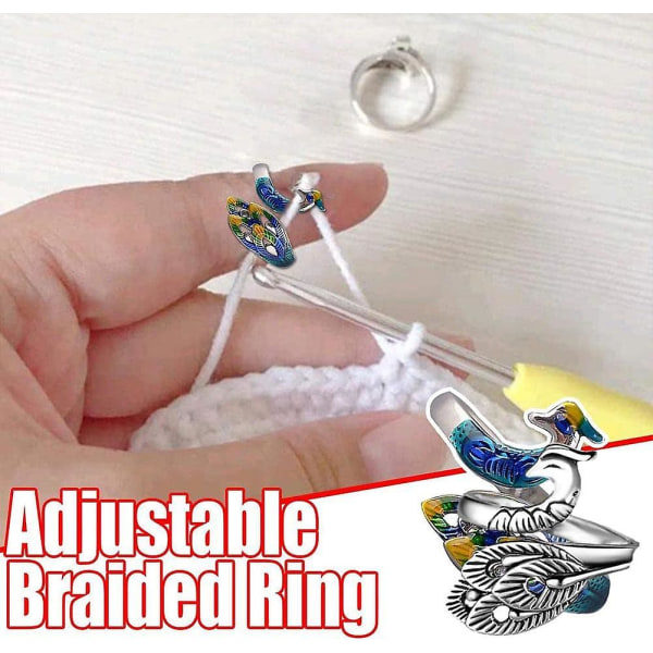 Virka ring Justerbar garnring för virkning Påfågelform Stickning Loop Öppen fingerring för mamma mormor