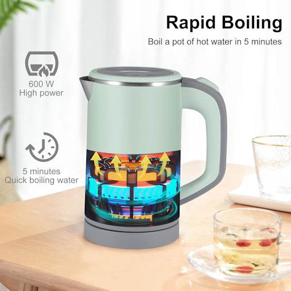 Sähköinen vedenkeitin, 800 ml Matkakattila Kevyt Pieni Kattila, Nopea Kiehuminen, Langaton Kannettava Kattila, Mini Leirintäkattila