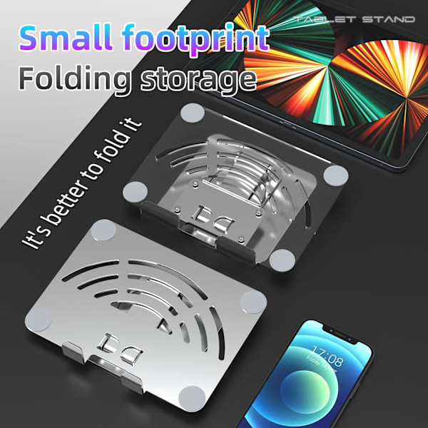 Tablet Stativ. 360° Rotation Justerbar Tablet Holder, Foldbar Aluminium Desktop iPad Stativ Dock til iPad Pro/Mini/Air, iPhone Transparent