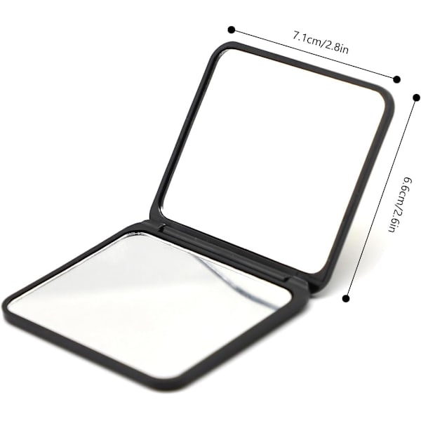 Bärbar hopfällbar spegel, liten resespegel fickkompakt smink spegel för smink hårstyling och rakning 7 x 6,5 cm svart