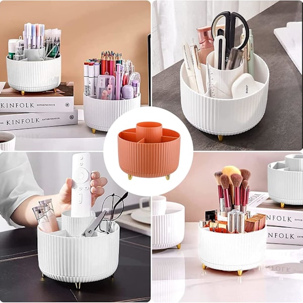 360° Drejelig Makeup-Organiser Makeup-Pens Holder med 5 Rum til Kommode Soveværelse Badeværelse Kontor Orange