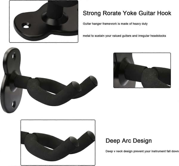 2-pack Gitarrhållare Väggfäste Gitarrhängare, Gitarr Väggfäste Display Fäste Krokar för Elgitarr, Klassisk Akustisk Gitarr, Bas Svart