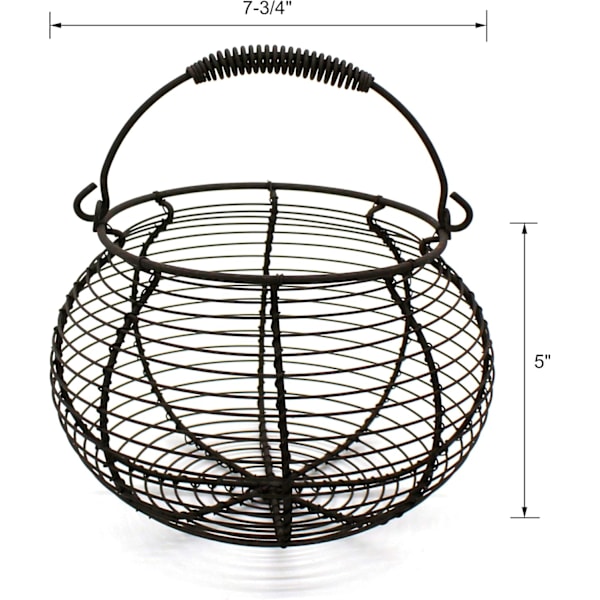 Rustikk Eggkurv i Tråd med Svingbart Håndtak, Primitives Vintage Samlekurv