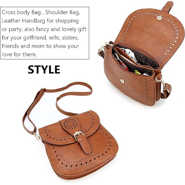 Dam axelväska PU läder crossbody väska (brun)