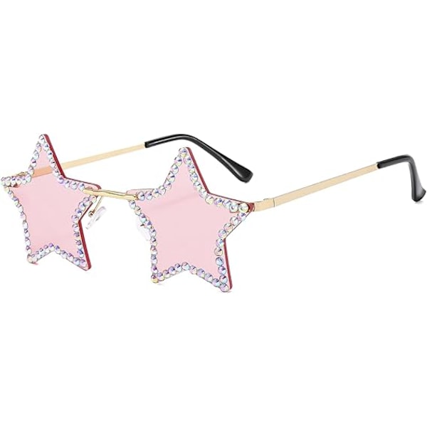 Rhinestone Star Glasses, Rimless Star Shaped Funky Bling Diamond Sunglasses, Fashion Sparkling Sunglasses for Summer Beach Party