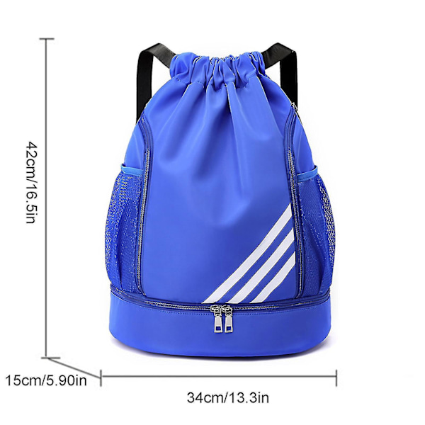 Vanntett Trekksekk Sports Gym Bag Med Sko-Rom, Vanntett Trekksekk For Menn Kvinner Blue