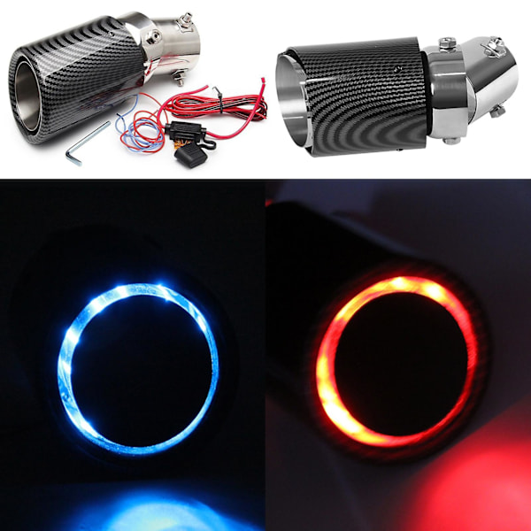 Bil avgasrör ljuddämpare blå röd LED lysande kolfiber värmebeständig universell modifiering inom 55mm automatisk bakre hals ljuddämpare ersättning bil tillbehör Red Edge curl